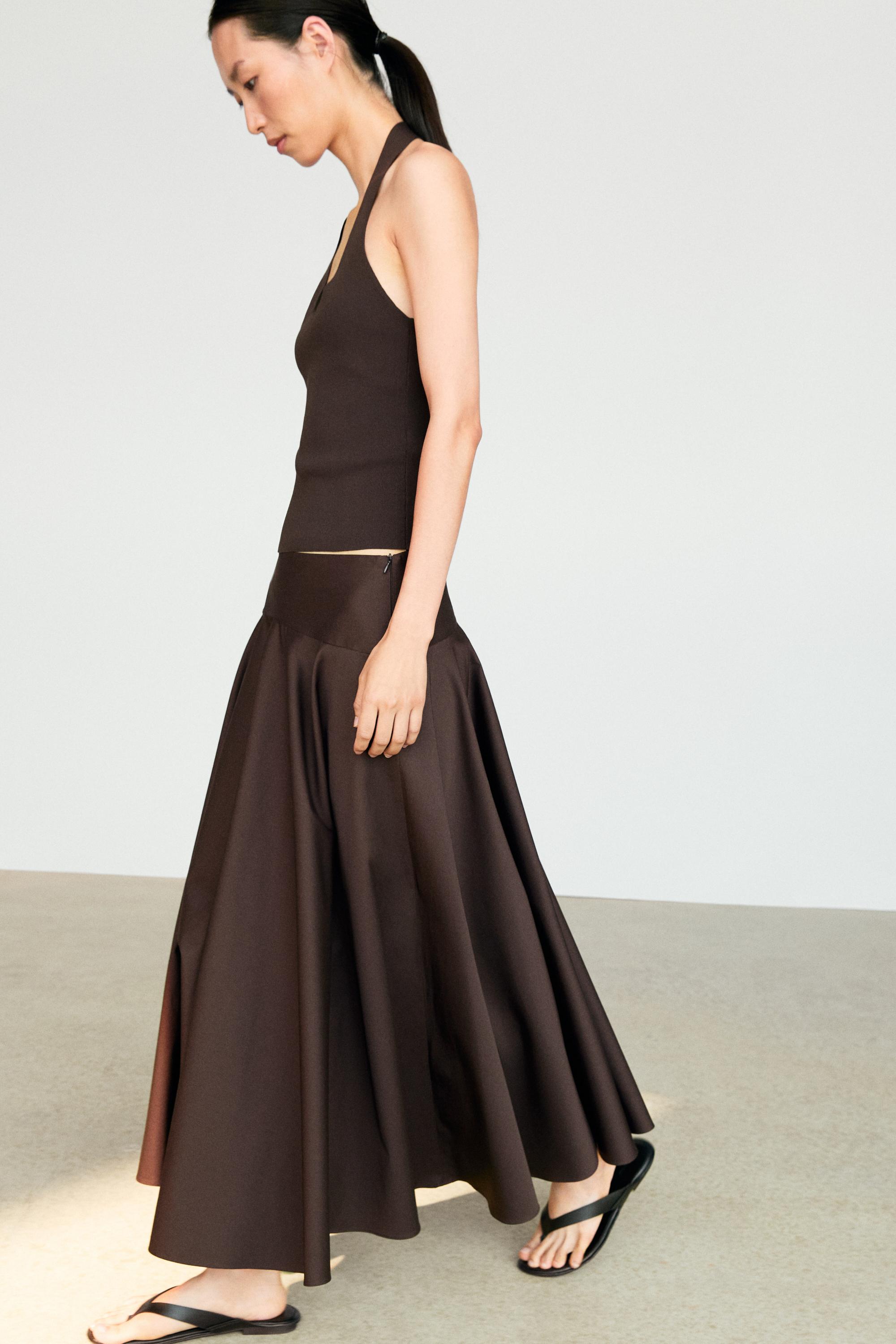 Flounce midi skirt with yoke detail